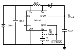 LT1304 – 5 V aus zwei NiMH-Batterien, auch mit Mehrwert