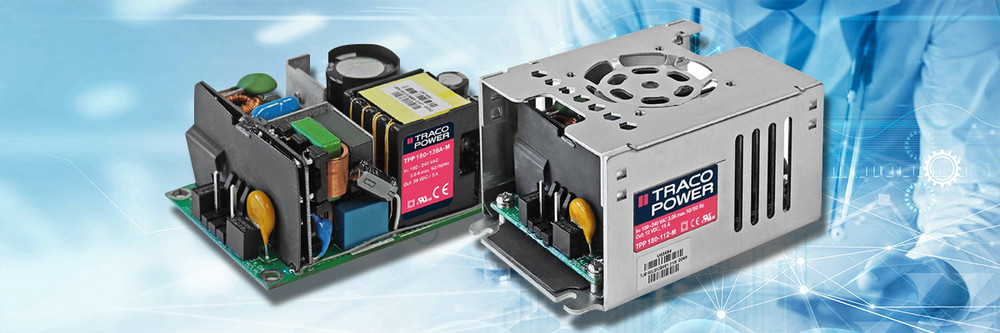 180 watt AC/DC power supplies for industrial and medical applications by Traco Power